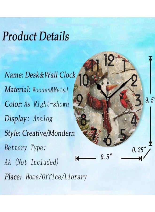 ZzWwR Snow Winter Snowman Cardinal Christmas 10 Inch Round Wall Clock, Analog Quiet Non Ticking Desk Clock for Home Kitchen/Living Room/Bedroom/Bathroom/Office - Image 2